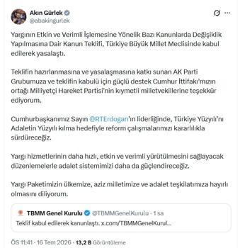 Bakan Gürlek’ten yasallaşan 12’nci Yargı Paketi ile ilgili açıklama