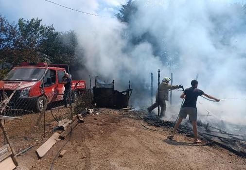 Silivri'de çiftlikte yangın; bahçedeki odunluk küle döndü