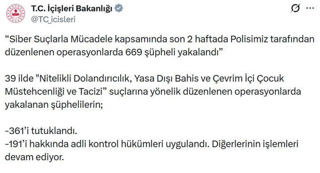 39 ilde siber suç operasyonu: 361 tutuklama