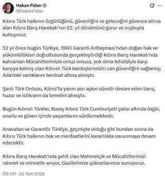 Bakan Fidan: Türkiye, Kıbrıs Türk halkının hak ve menfaatlerini savunmaya devam edecek