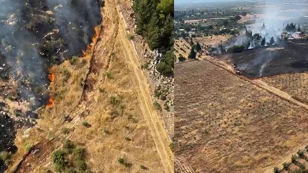 Antalya'da, dün yanan ormanın bitişiğinde arazide yangın