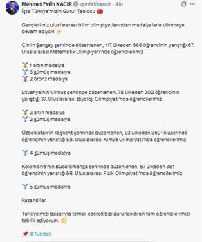 Bakan Kacır'dan uluslararası bilim olimpiyatlarında madalya kazanan öğrencilere tebrik