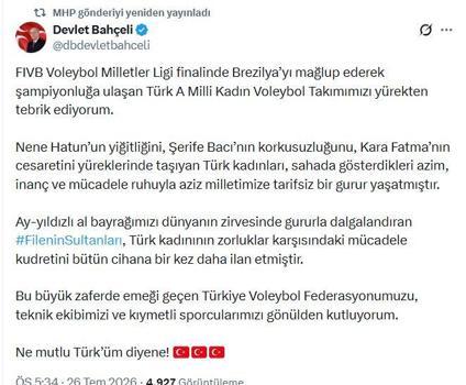 Bahçeli'den, A Milli Kadın Voleybol Takımı'na tebrik