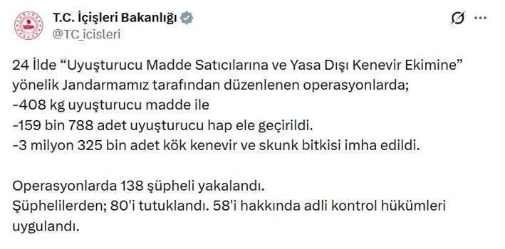 24 ilde uyuşturucu operasyonları: 80 tutuklama