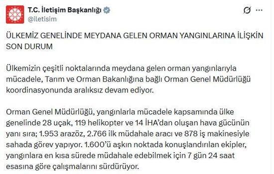İletişim Başkanlığı'ndan yurt genelindeki orman yangınlarına ilişkin açıklama
