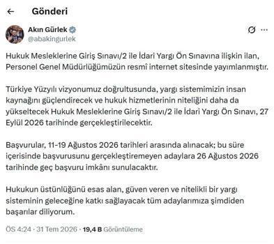 Hukuk Mesleklerine Giriş ve İdari Yargı Ön Sınavı 27 Eylül'de yapılacak