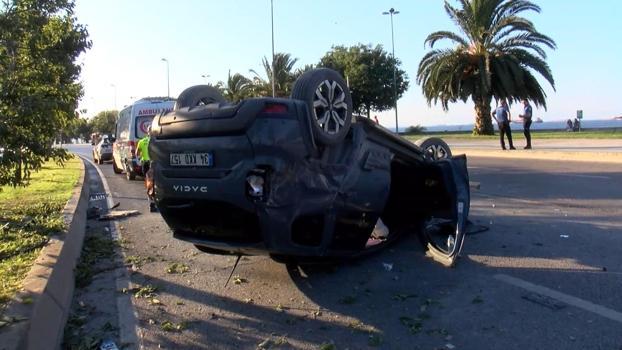 Kartal’da otomobil refüjdeki ağaca çarpıp takla attı: 1 yaralı
