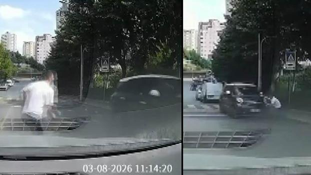 Başakşehirde yokuştan kayan aracı fark edip otomobilinden inerek koştu; kaputundan tutarak durdurdu
