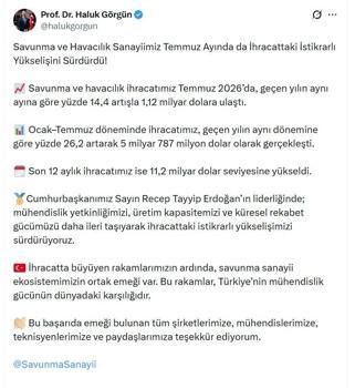 Savunma ve havacılık ihracatı temmuzda 1,12 milyar dolara ulaştı