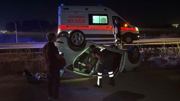 Eskişehir’de şarampole devrilip takla atan otomobildeki 2 kişi yaralandı