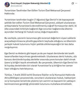 Dışişleri Sözcüsü Keçeli'den Yunanistan'ın Turizm Özel Mekansal Çerçevesi'ne ilişkin açıklama