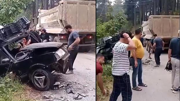 Hatay’da yayla yolunda hafriyat kamyonuyla otomobil çarpıştı; 9 yaralı
