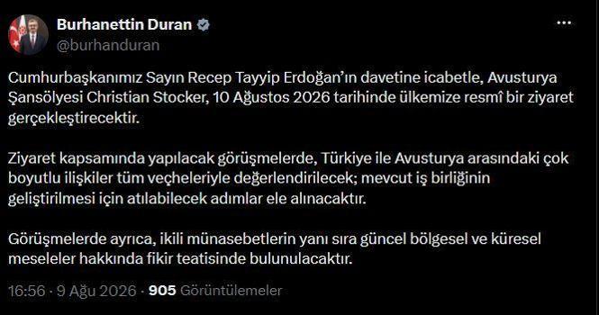 Avusturya Şansölyesi Christian Stocker, Türkiye'ye geliyor