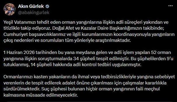 52 orman yangınına ilişkin soruşturmalarda 9 şüpheli tutuklandı