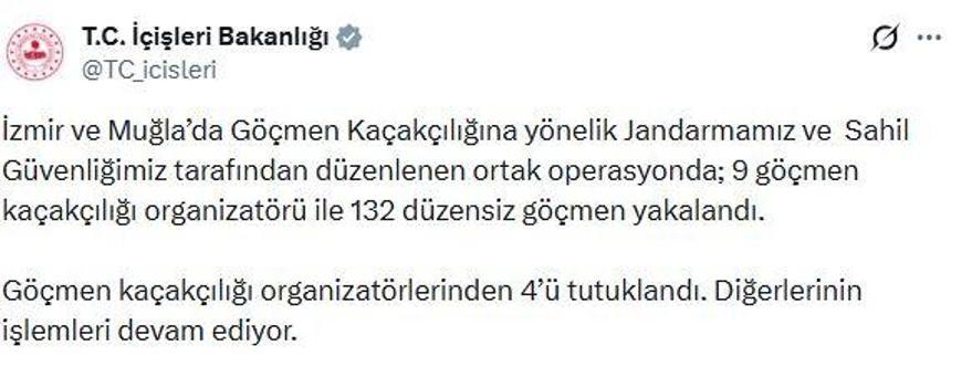 İzmir ve Muğla’da göçmen kaçakçılığı operasyonu; 4 tutuklama