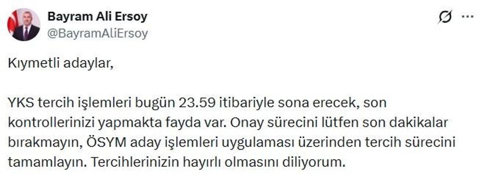 ÖSYM Başkanı Ersoy'dan YKS adaylarına 'tercih' uyarısı