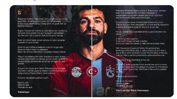 Trabzonspor’dan dünyaya Salah daveti: Kapımız, şehrimiz, tribünlerimiz açık