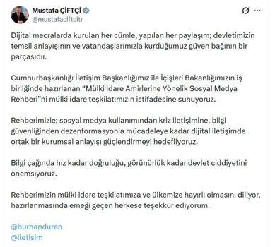 Bakanlık ve İletişim Başkanlığı'ndan 'Mülki İdare Amirlerine Yönelik Sosyal Medya Rehberi'