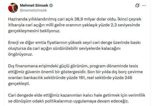 Bakan Şimşek: Verimlilik ve dönüşüm odaklı politikalarımızı uygulamaya devam edeceğiz