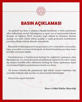 MEB: Bakanlığımızın sosyal yardım veya bağış adı altında firmalardan para talep etmesi söz konusu değildir