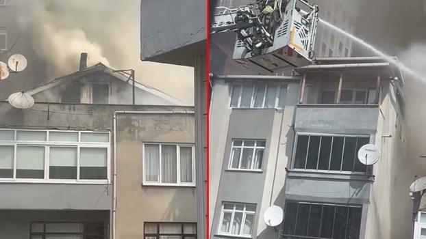Kağıthane’de 4 katlı binanın çatısı alev alev yandı