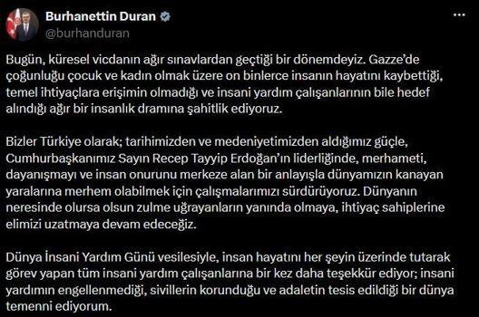 İletişim Başkanı Duran'dan 'Dünya İnsani Yardım Günü' mesajı