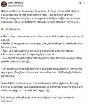 'Yargı Hizmetlerinin Etkinliği Büroları Rehberi' yayımlandı