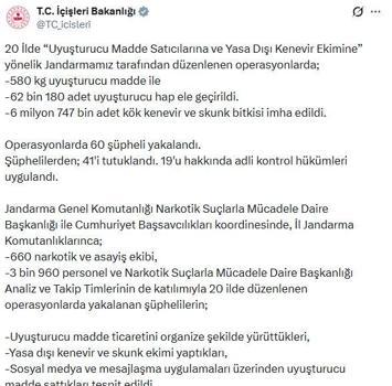 20 ilde uyuşturucu operasyonu; 41 tutuklama