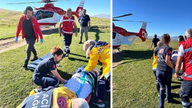 Trabzon'da düşme sonucu yaralanan kadın, helikopter ambulansla hastaneye ulaştırıldı