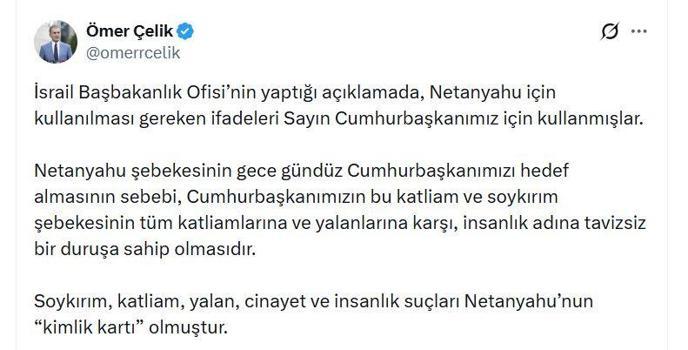 AK Parti'li Çelik: İnsanlık suçları Netanyahu'nun 'kimlik kartı' olmuştur