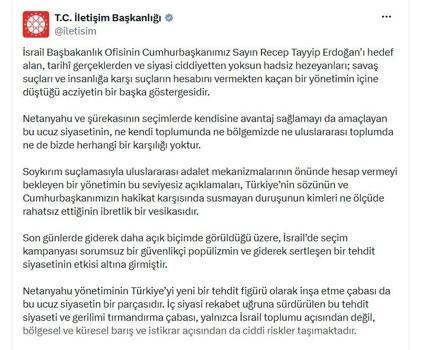 İletişim Başkanlığı'ndan İsrail'in açıklamalarına tepki