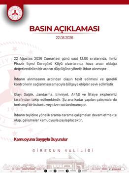 Giresun’da hava aracı düştüğü ihbarı