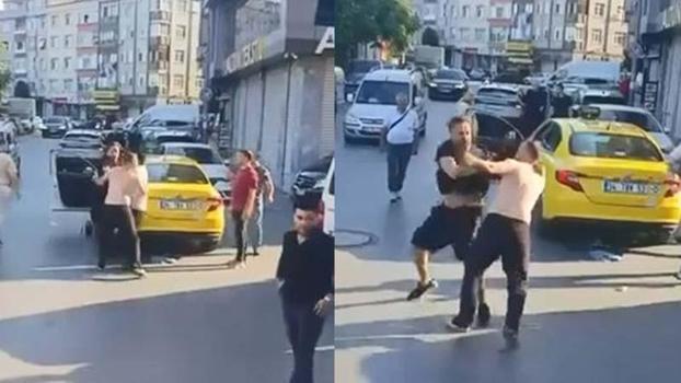 Zeytinburnu'nda taksiciler arasında yumruklu kavga kamerada