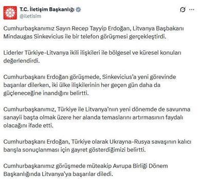 Cumhurbaşkanı Erdoğan, Litvanya Başbakanı Sinkevicius ile görüştü