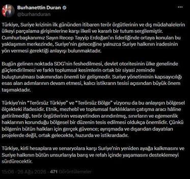 İletişim Başkanı Duran: Türkiye, Suriye’ye desteğini sürdürecek