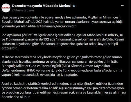 DMM'den yanan ormanların yapılaşmaya açıldığı iddialarına ilişkin açıklama