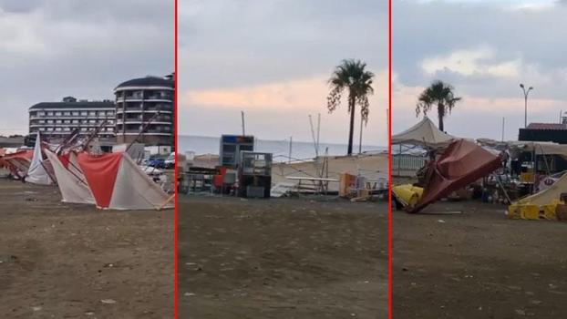 Arsuz’da Gastro Fest alanı fırtınada zarar gördü: Çadırlar uçtu, ekipmanlar hasar aldı