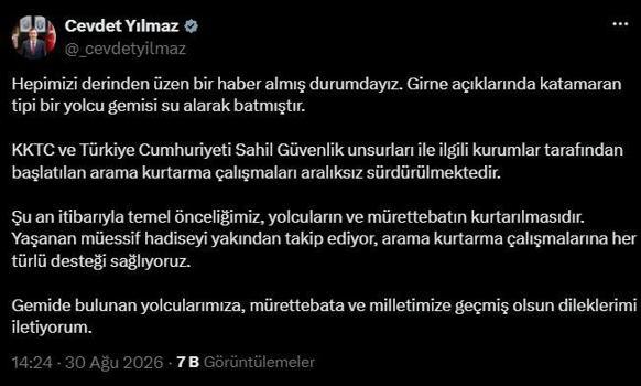 Cumhurbaşkanı Yardımcısı Yılmaz: Temel önceliğimiz, yolcuların ve mürettebatın kurtarılması