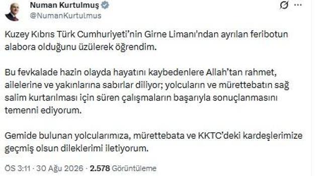 TBMM Başkanı Kurtulmuş'tan Girne'de batan gemiye ilişkin açıklama
