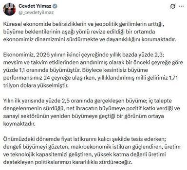 Cevdet Yılmaz: Türkiye ekonomisi küresel belirsizliklere karşı dayanıklılığını sürdürmekte