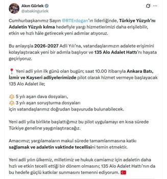 Bakan Gürlek: 135 Alo Adalet Hattı'nı hayata geçiriyoruz