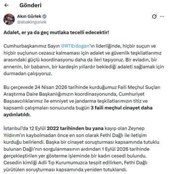 Bakan Gürlek: 3 faili meçhul cinayet daha aydınlatıldı