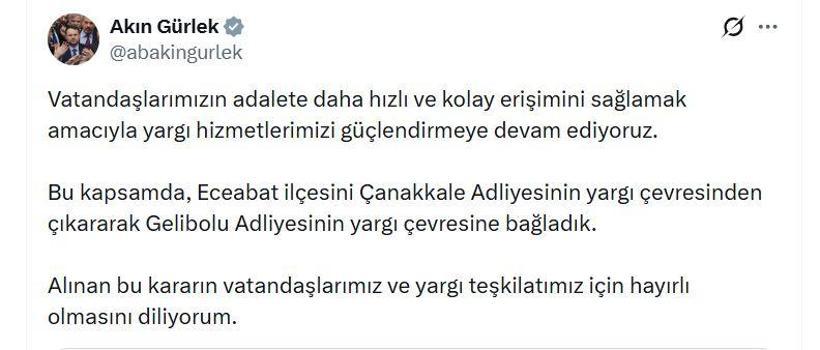Eceabat ilçesi, Gelibolu Adliyesi yargı çevresine bağlandı