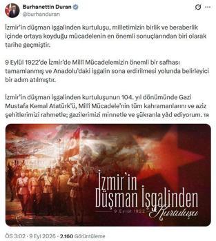 İletişim Başkanı Duran'dan 'İzmir'in kurtuluş yıl dönümü' mesajı