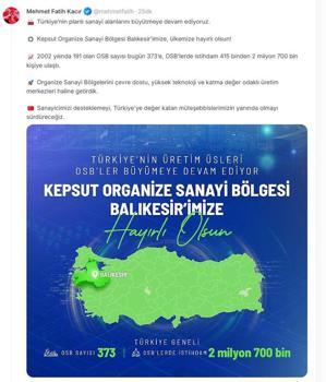 Bakan Kacır: Planlı sanayi alanlarını büyütmeye devam ediyoruz
