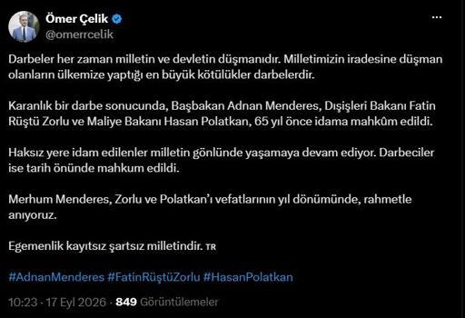 AK Parti'li Çelik, Menderes, Polatkan ve Zorlu'yu andı