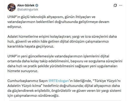 Bakan Gürlek: UYAP'ın yeni güncellemesiyle yeni uygulamaları hizmete sunuyoruz