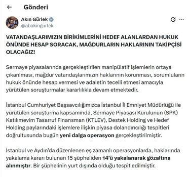 Bakan Gürlek: Fon soruşturması kapsamında 14 şüpheli daha yakalandı
