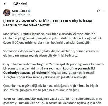 Bakan Gürlek'ten Manisa'daki saldırıya ilişkin açıklama