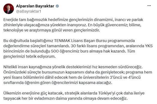'TENMAK Yurt İçi Lisans Başarı Bursu' hak sahipleri belirlendi